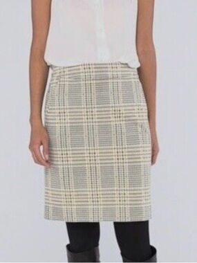 Cabi Travel Skirt #4580 Multi Beige gold plaid NEW Pencil